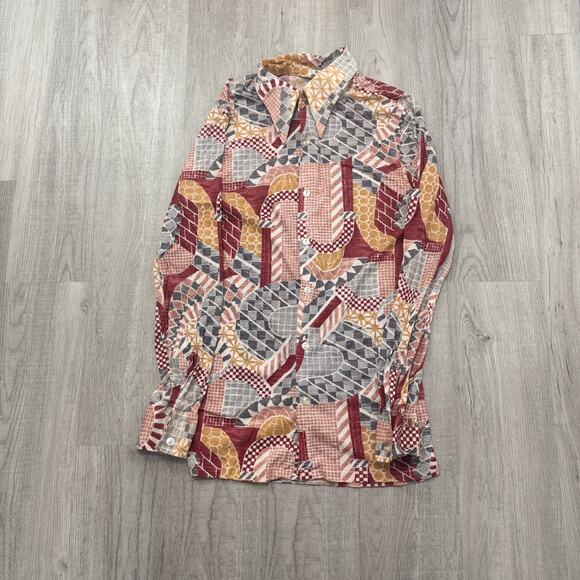 Vintage Styled In California Shirt Mens Medium 60s 70s Geometric Patchwork Party - Picture 1 of 10